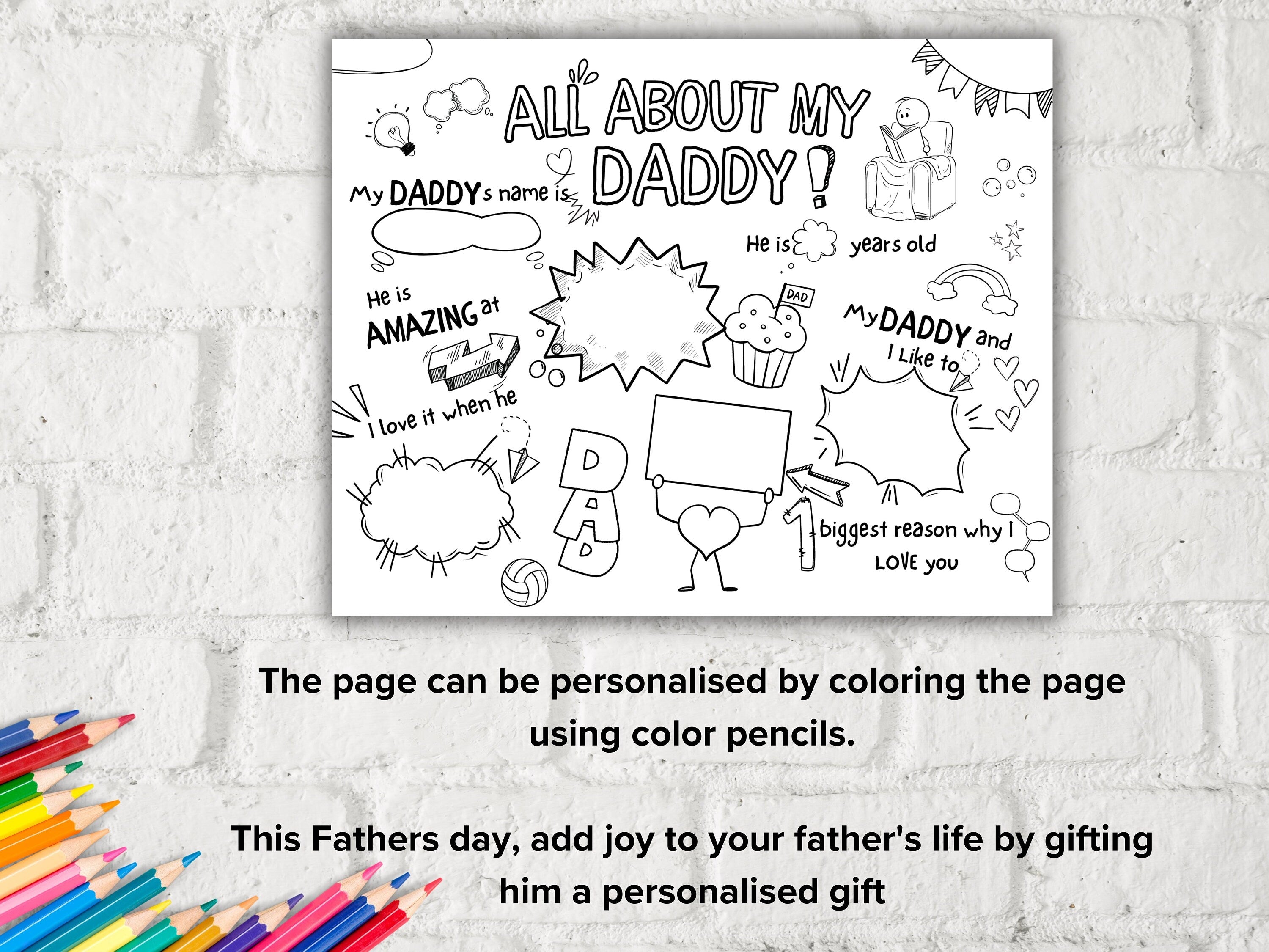 All about my Daddy Fill in the blank I Coloring page I Gift for Daddy I Birthday I About Daddy I Dad interview I Daddy Questionnaire 001