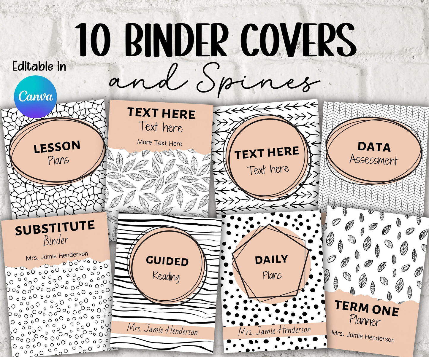 Editable Binder Covers and Spines I Printable Binder Cover I Homeschool Binder I Black and White I Sub Binder I Editable College Binder