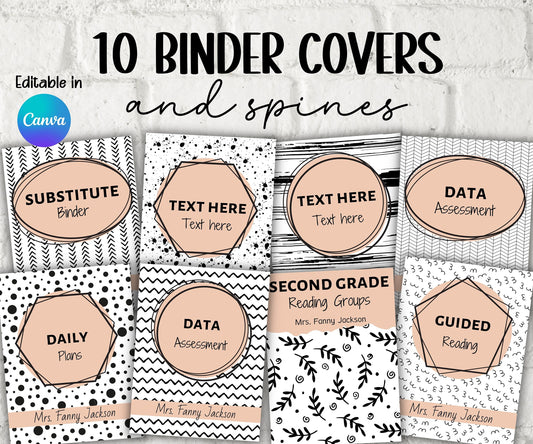 Editable Binder Covers and Spines I Printable Binder Cover I Homeschool Binder I Black and White I Sub Binder I School Teacher