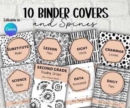 Editable Binder Covers and Spines I Printable Binder Cover I Homeschool Binder I Black and White I Sub Binder I Editable College Binder