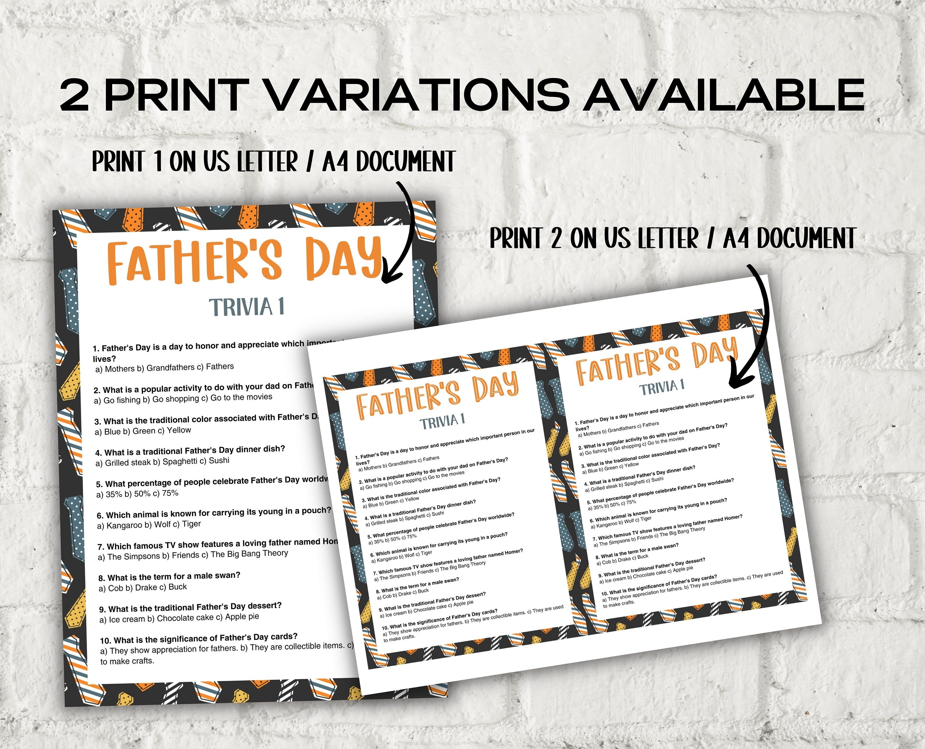 Fathers Day Games Trivia Bundle I Printable Father's Day Games For Kids Teens and Adults | Party Activities | Classroom Games 005-Mother&#39;s/Father&#39;sDay -TheHustlingCatLady-Party Games