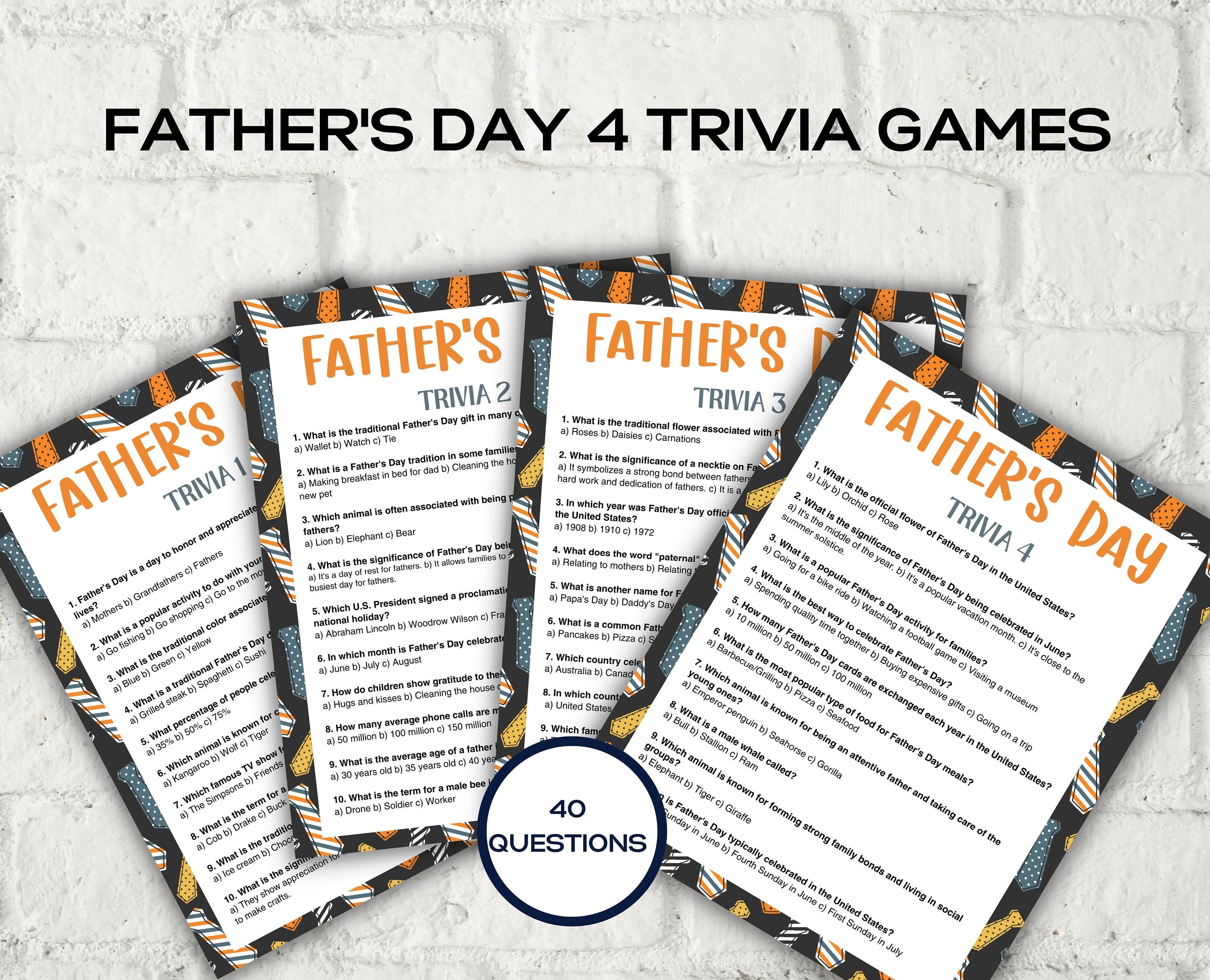 Fathers Day Games Trivia Bundle I Printable Father's Day Games For Kids Teens and Adults | Party Activities | Classroom Games 005-Mother&#39;s/Father&#39;sDay -TheHustlingCatLady-Party Games