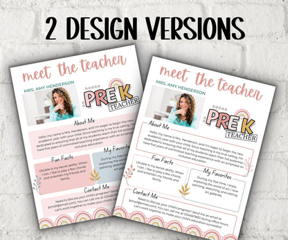 Pink Meet The Teacher Rainbow I Pre K Teacher I Boho teacher I Meet the Teacher Bundle I Canva Template I Editable Teacher Template