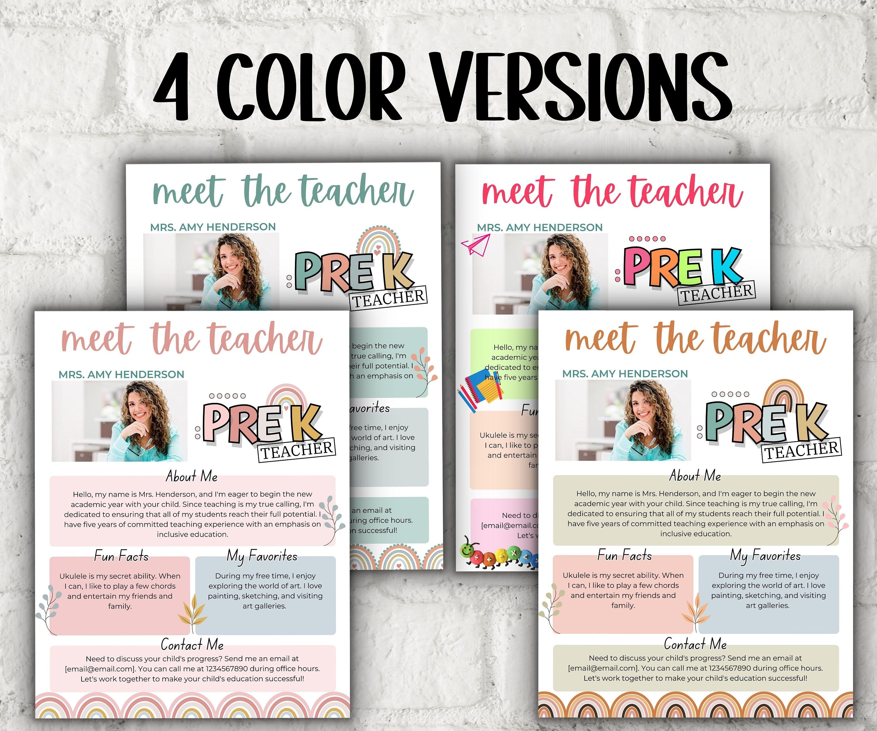 Pink Meet The Teacher Rainbow I Pre K Teacher I Boho teacher I Meet the Teacher Bundle I Canva Template I Editable Teacher Template