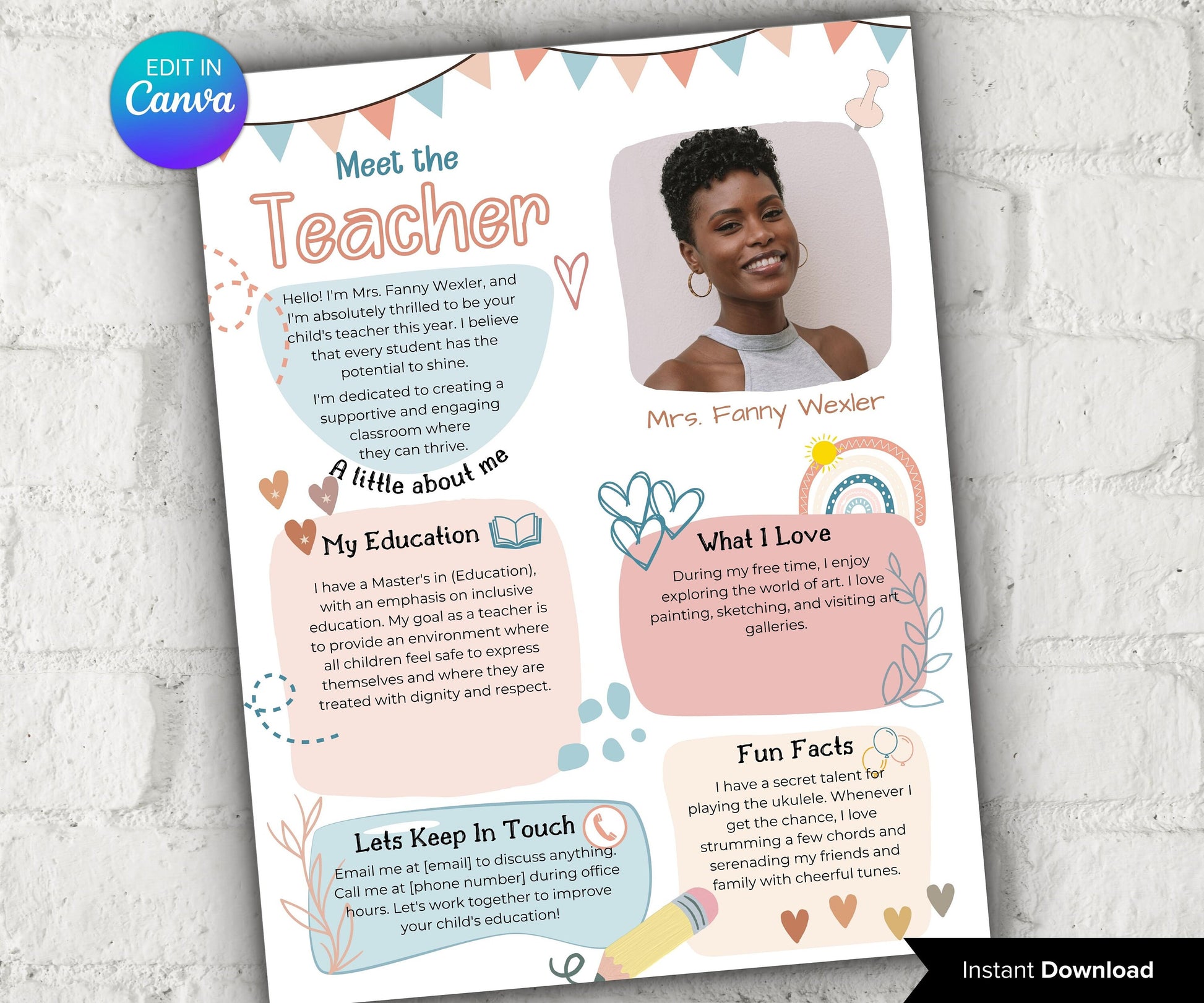 Meet The Teacher editable I I Meet the teacher Boho template I Editable Template I Teacher Bundle I Canva Template I Open house template