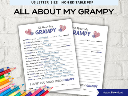 All about my Grampy fill in the blank I Father's Day Gift I About Grampy I Gift for Grampy I Grampy interview Questionnaire 001