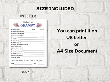 All about my Grampy fill in the blank I Father's Day Gift I About Grampy I Gift for Grampy I Grampy interview Questionnaire 001