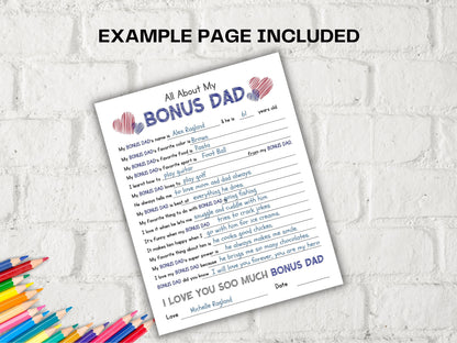 All about my Bonus Dad fill in the blank I Father's Day Gift I About Dad I Gift for Bonus Dad I Bonus Dad interview Questionnaire 001