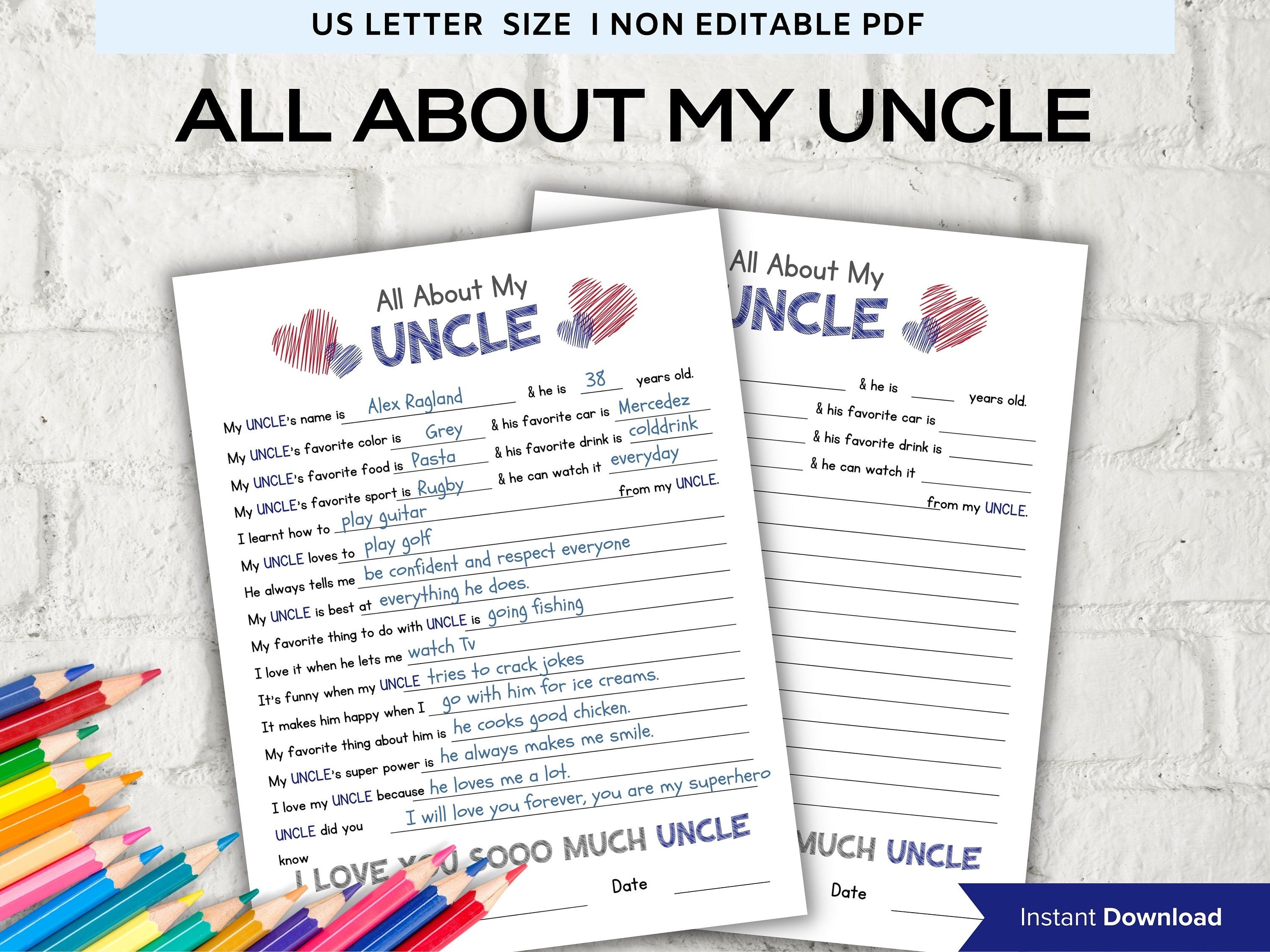 All about my Uncle fill in the blank I Father's Day Gift I About Uncle I Last minute Gift for Uncle I Uncle interview Questionnaire 001