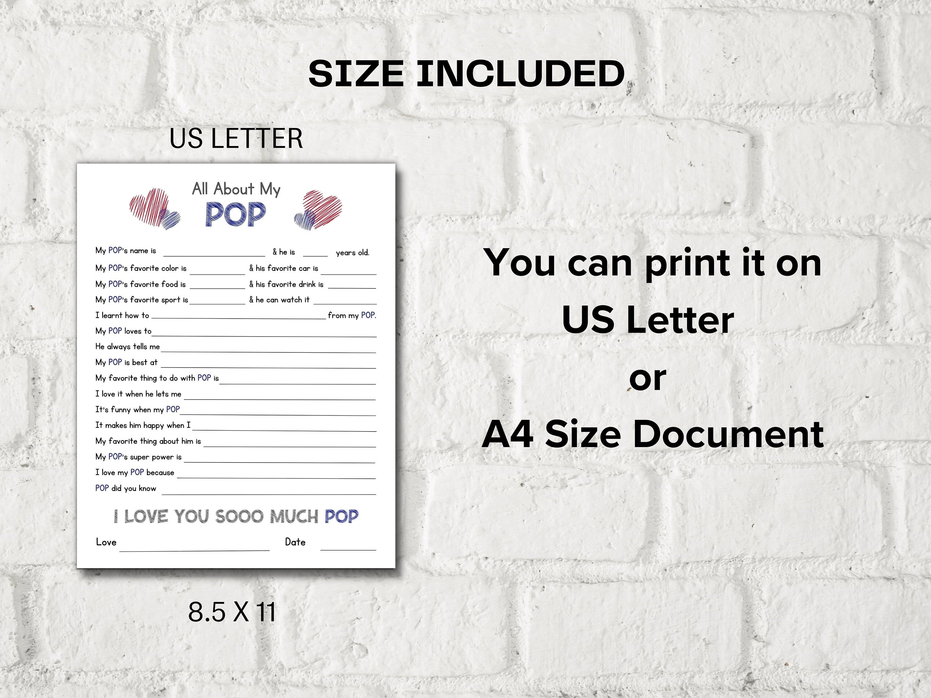 All about my Pops fill in the blank I Father's Day Gift I About Pop I Last minute Gift for Pop I Pops interview Questionnaire 001