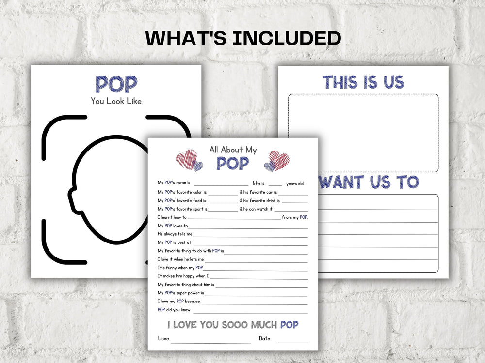 All about my Pop Fill in the blanks Questionnaire Father's Day Gift I ...