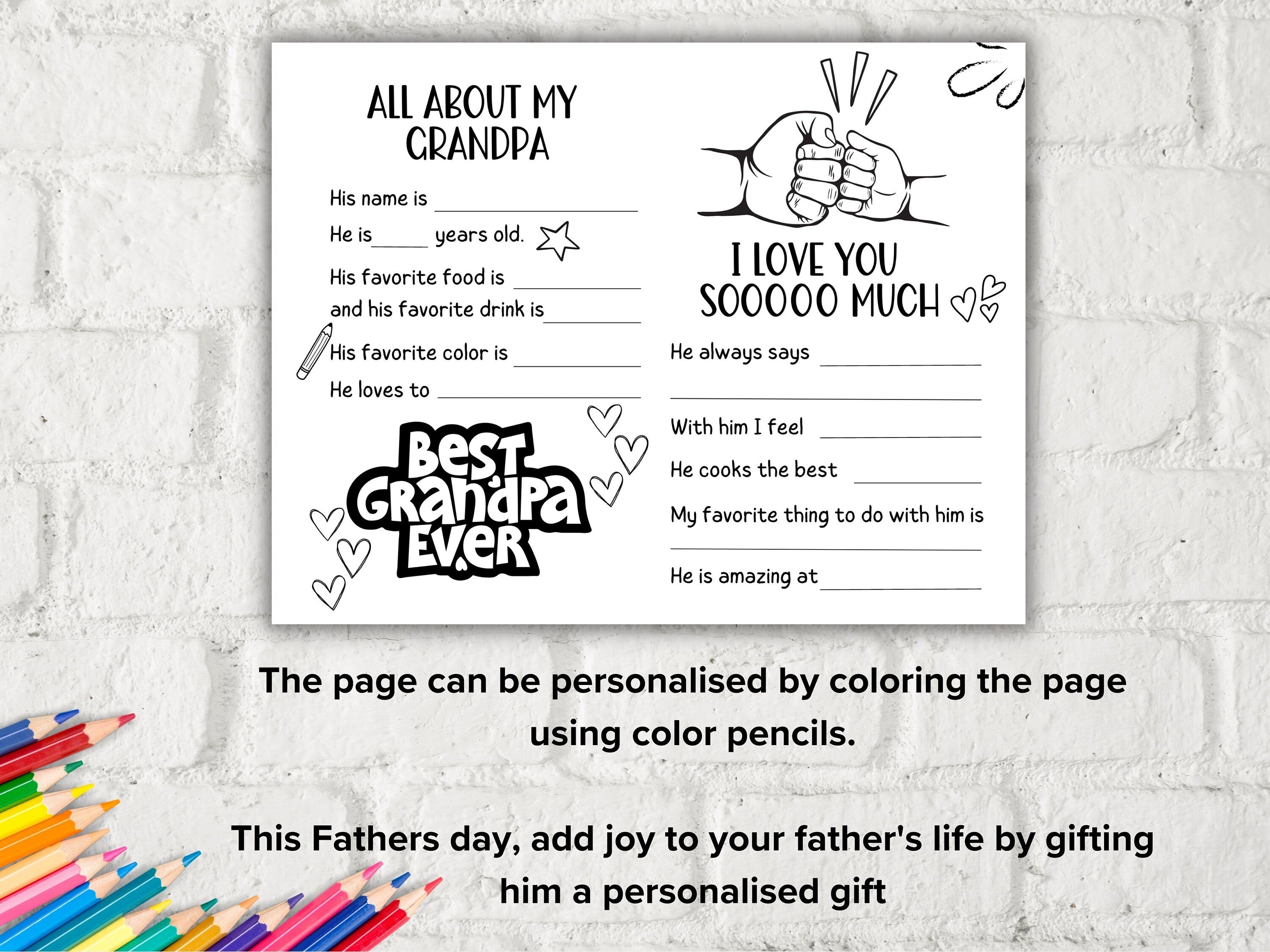 All about my Grandpa fill in the blank I Father's Day Gift I About Grandpa I Gift for Grandpa I Grandpa interview Questionnaire 001