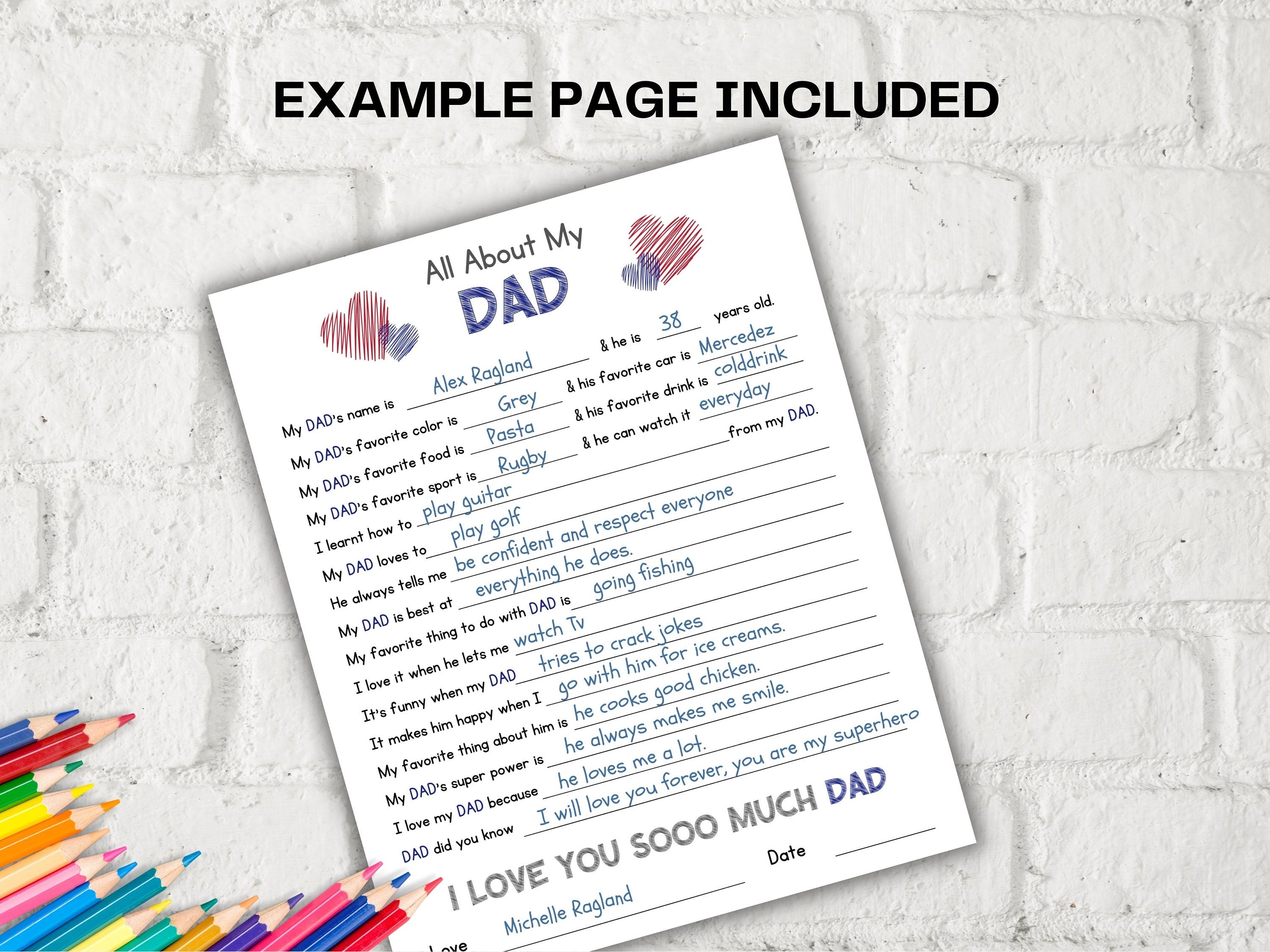 All about my Dad fill in the blank I Father's Day Gift I Father's birthday I About Dad I Gift for Dad I Daddy interview Questionnaire 001