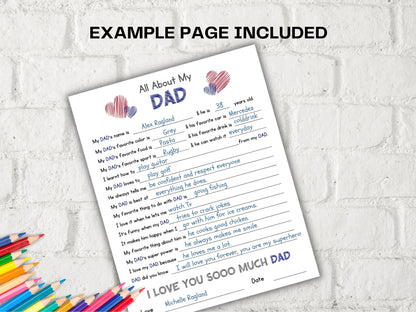 All about my Dad fill in the blank I Father's Day Gift I Father's birthday I About Dad I Gift for Dad I Daddy interview Questionnaire 001