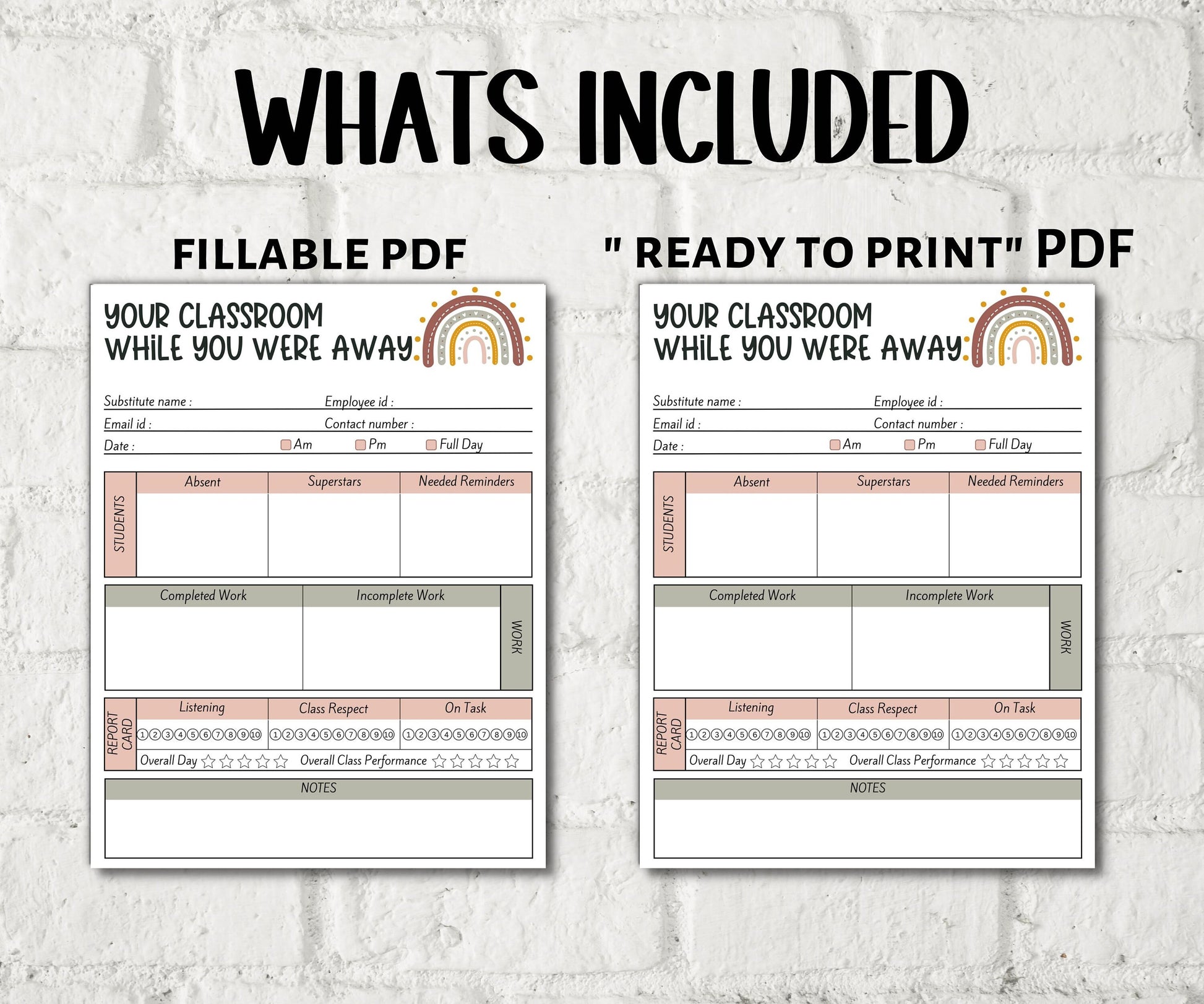 Fillable Substitute teacher Notes I While you were away I Printable Teacher Notes I Substitute teacher I Relief Teacher Notes I Editable