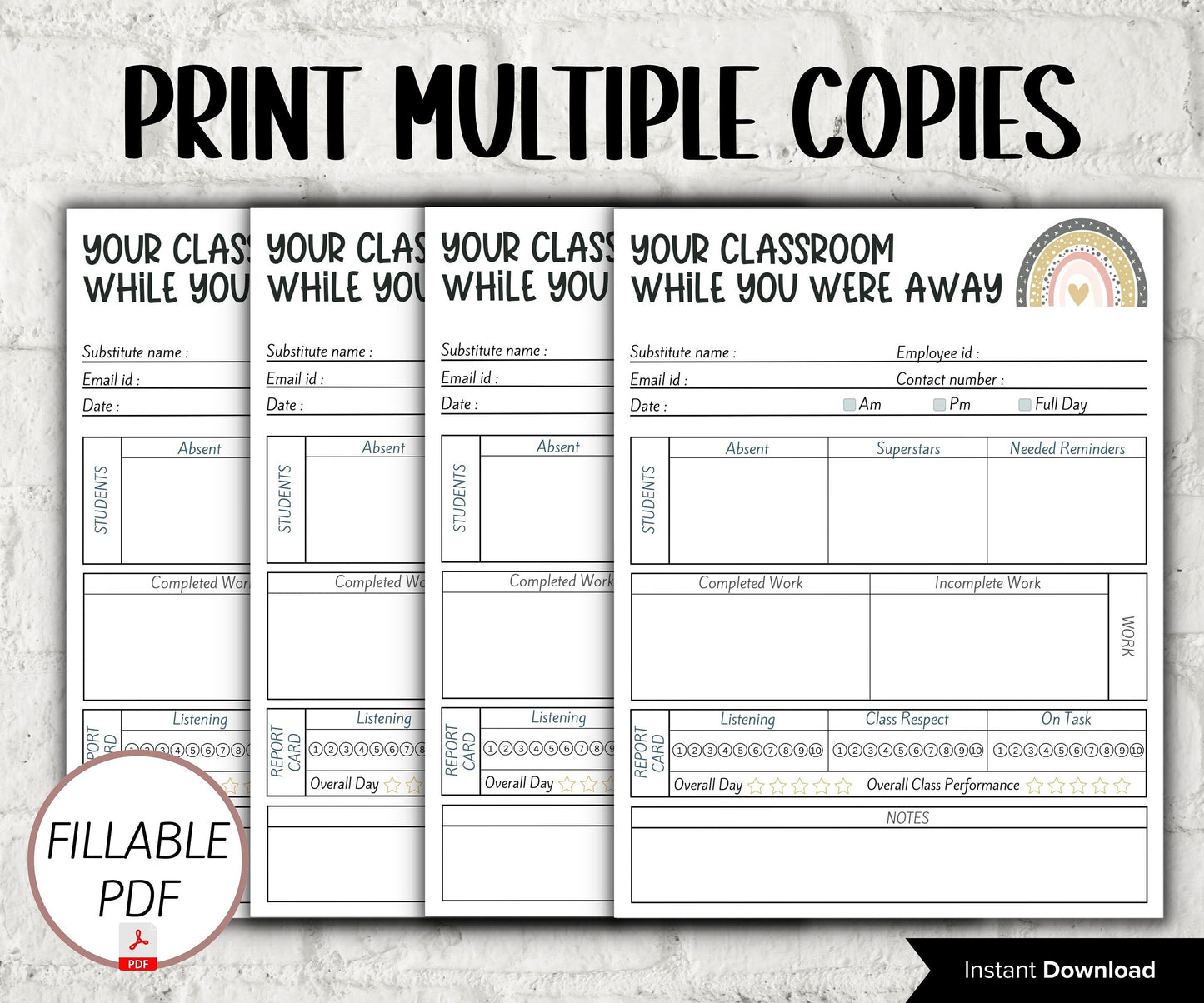 Fillable Substitute teacher Notes I While you were away I Printable Teacher Notes I Substitute teacher I Relief Teacher Notes I Editable