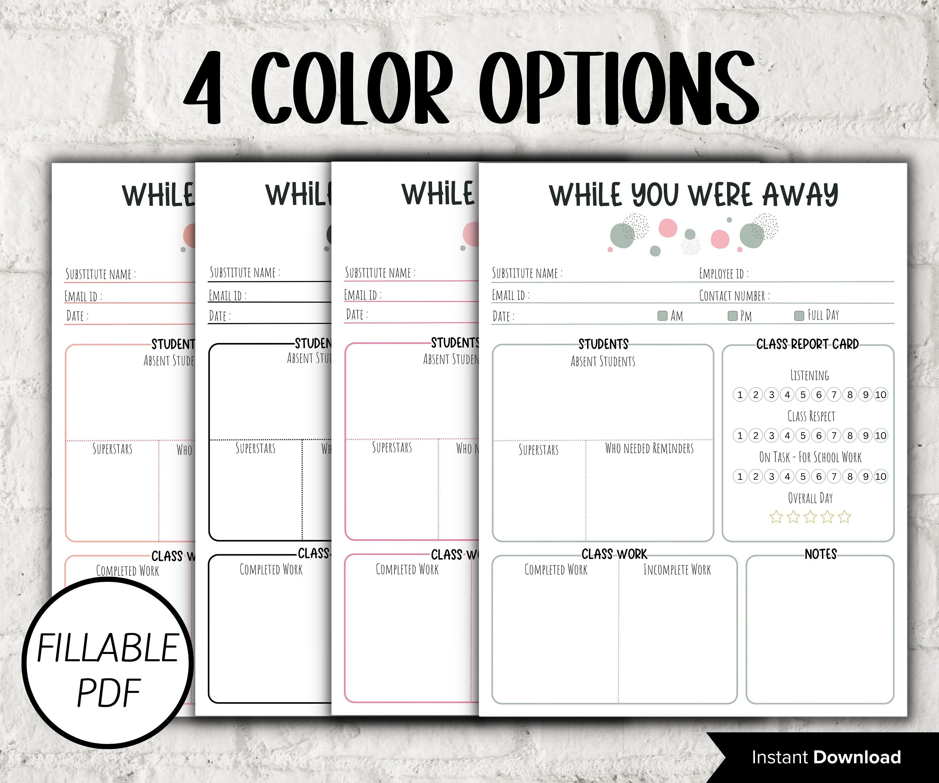 Fillable Editable Substitute teacher Notes I While you were away I Printable Teacher Notes I Substitute teacher I Relief Teacher Notes