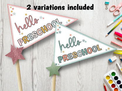 Preschool First day pennant flag, 1st day of school pennant flag, Preschool pennant flag, pre k pennant flag, back to school flag, printable