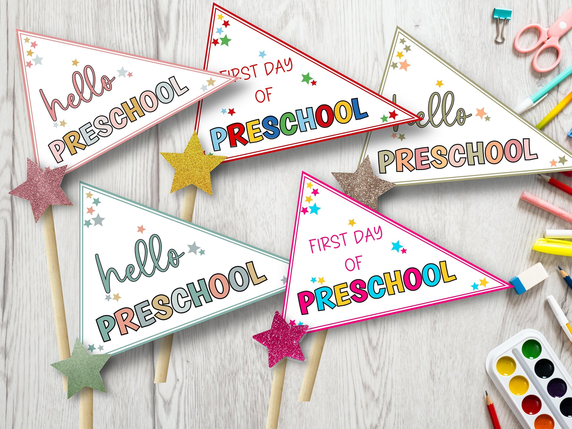 Preschool First day pennant flag, 1st day of school pennant flag, Preschool pennant flag, pre k pennant flag, back to school flag, printable