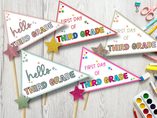 3rd grade flag. third grade sign, first day of school pennant flag, 1st day of school pennant flag, back to school flag, printable flag