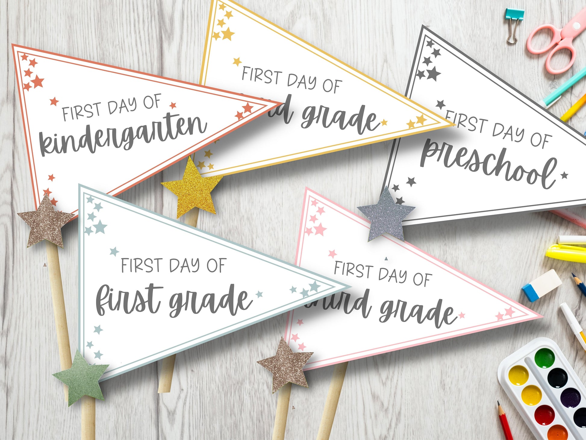 Pennant Flag, First day of school flag, 1st day of school pennant flag, back to school flag, kindergarten flag, first day flag, printable