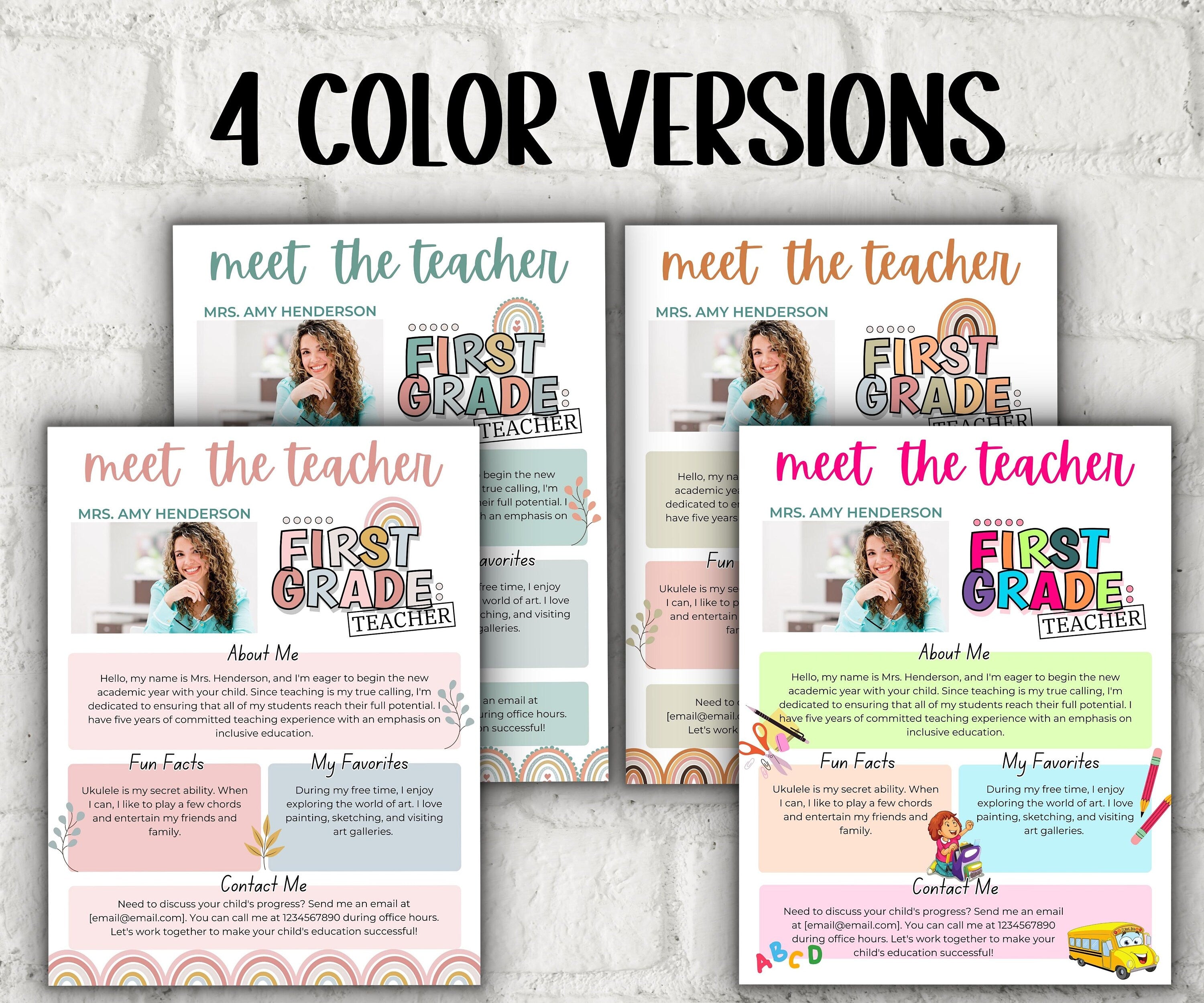 Meet The Teacher pastel Rainbow I 1st grade Teacher I Boho teacher I Meet the Teacher Bundle I Canva Template I Editable Teacher Template