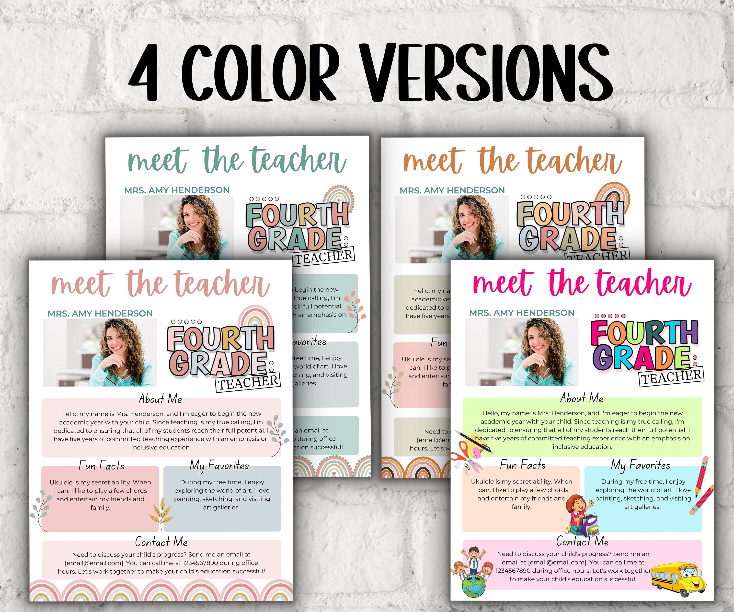 Meet The Teacher pastel Rainbow I Fourth grade Teacher I Boho teacher I Meet the Teacher Bundle I Canva Template I Editable Template