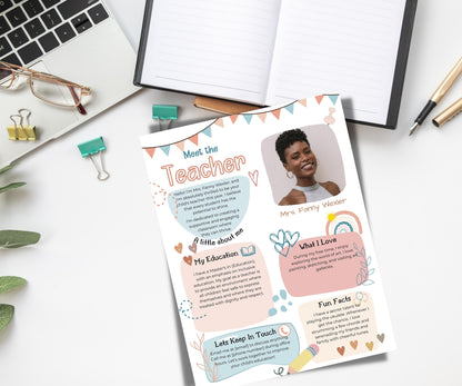 Meet The Teacher editable I I Meet the teacher Boho template I Editable Template I Teacher Bundle I Canva Template I Open house template