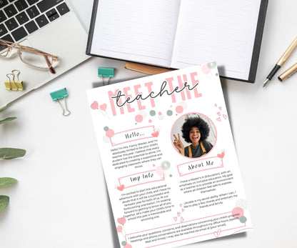 Meet The Teacher editable I I Meet the teacher Pink template I Editable Template I Teacher Bundle I Canva Template I Open house template