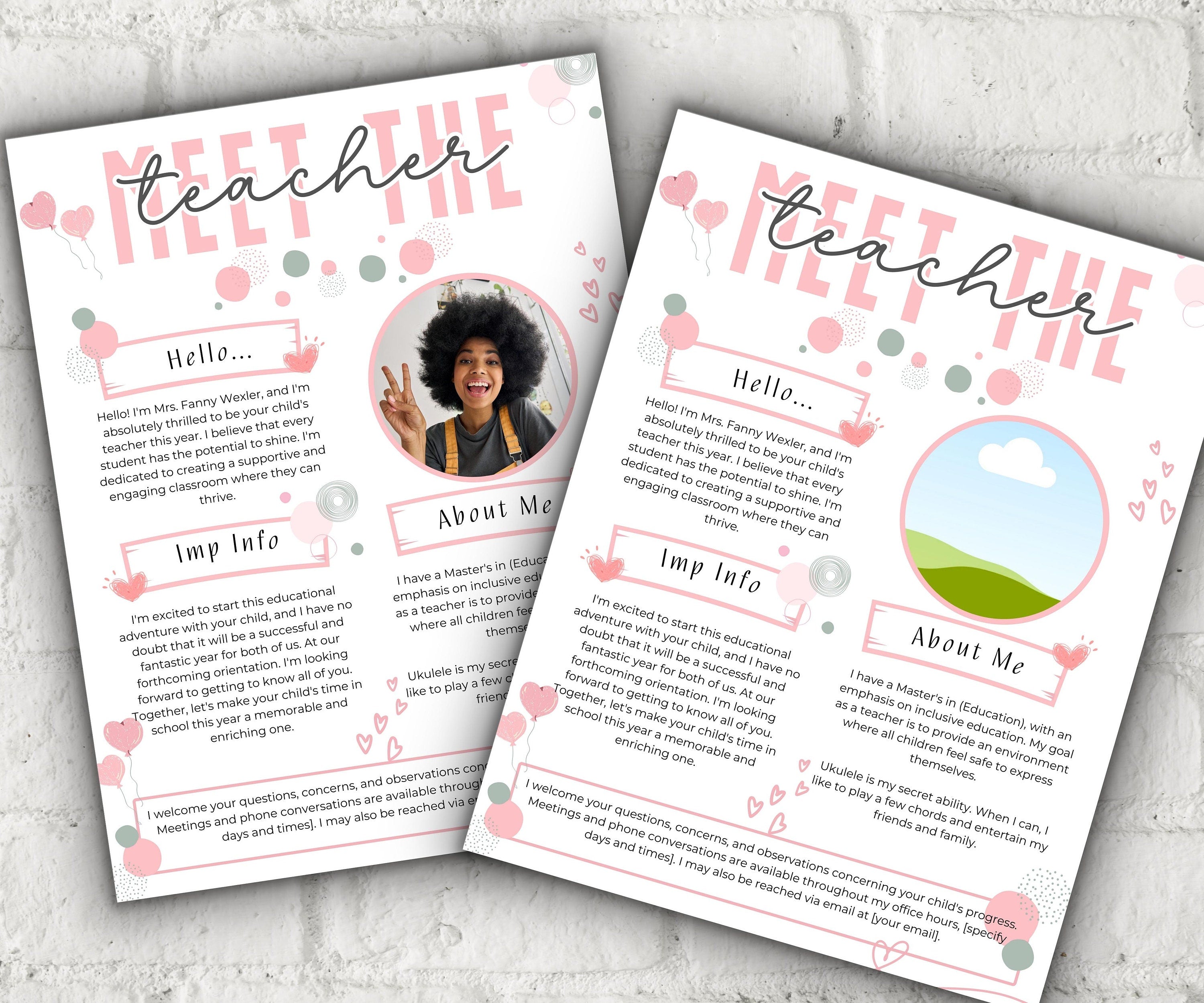 Meet The Teacher editable I I Meet the teacher Pink template I Editable Template I Teacher Bundle I Canva Template I Open house template