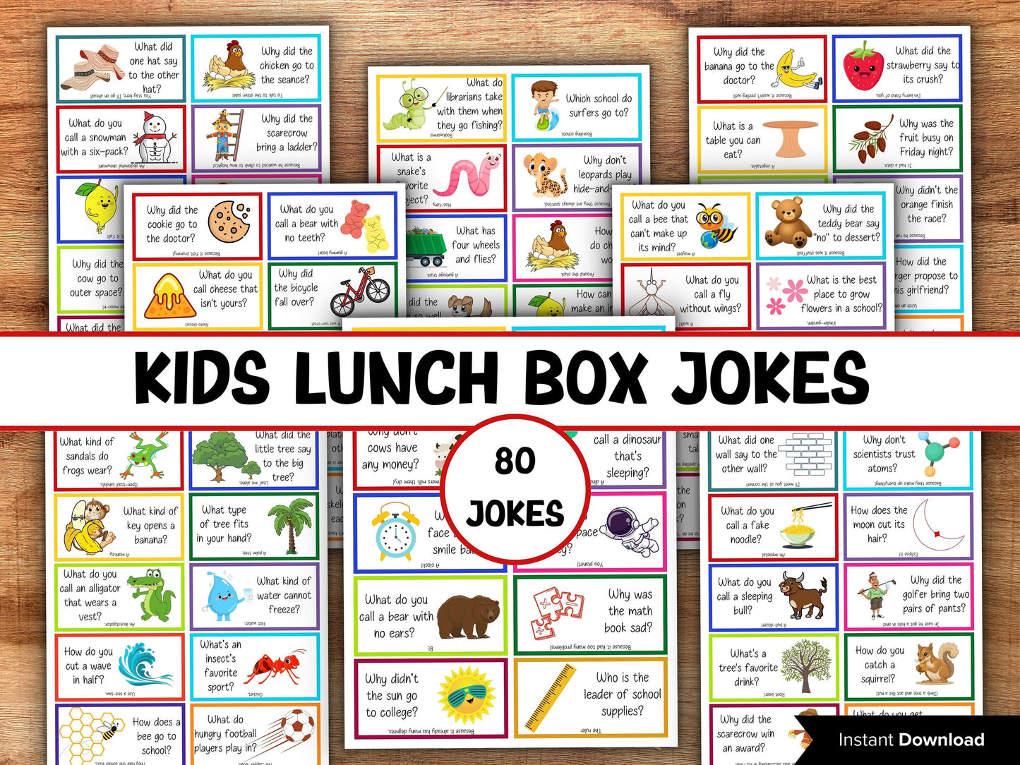 Printable 80 Lunchbox Jokes for Kids | Joke Cards | Funny Riddle Notes | Back to School | Personalized Lunchbox Notes I Lunch Box Notes