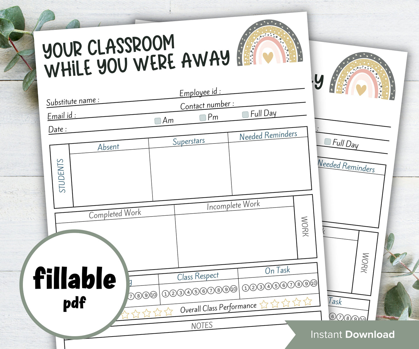 Fillable Substitute teacher Notes I While you were away I Printable Teacher Notes I Substitute teacher I Relief Teacher Notes I Editable