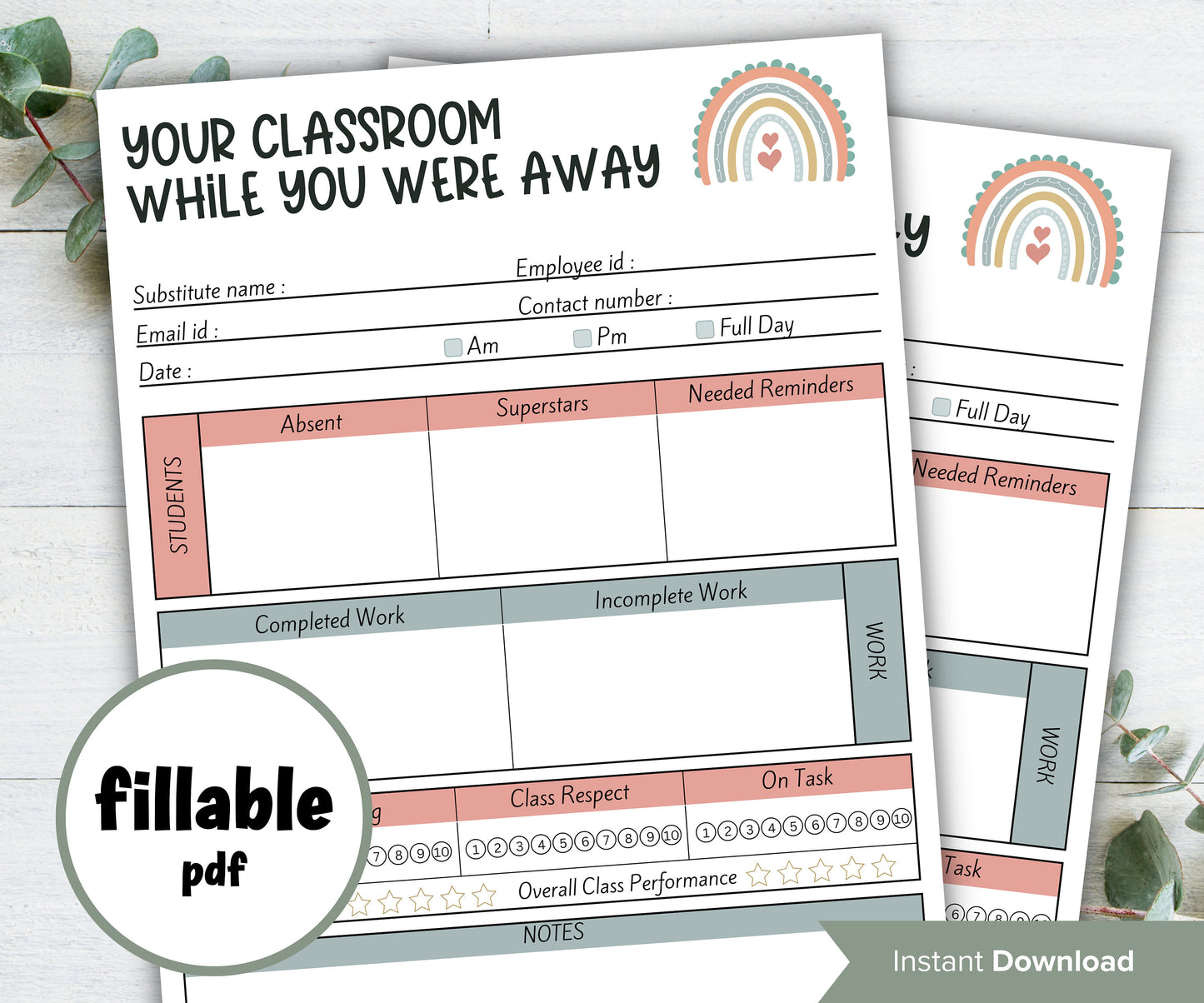 Fillable Editable Substitute teacher Notes I While you were away I Printable Teacher Notes I Substitute teacher I Relief Teacher Notes