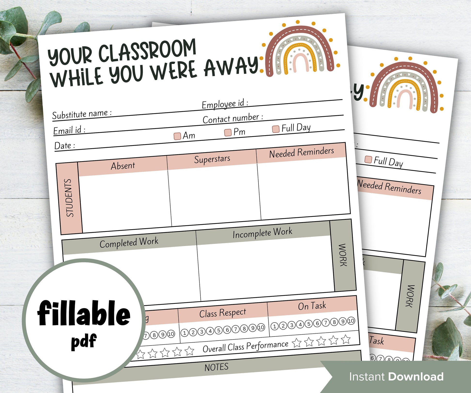 Fillable Substitute teacher Notes I While you were away I Printable Teacher Notes I Substitute teacher I Relief Teacher Notes I Editable