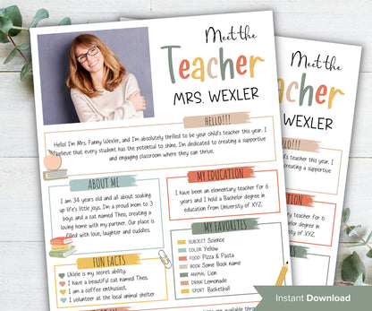 Meet The Teacher editable I I Meet the teacher Boho template I Editable Teacher I Teacher Bundle I Canva Template I Meet the teacher night