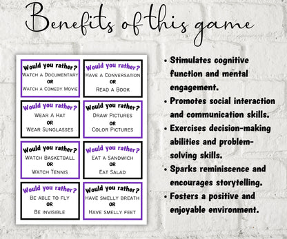 Dementia Would you rather game, Dementia Activities,- -TheHustlingCatLady-Party Games