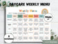 Home Daycare Weekly Menu Editable | Weekly meal planner | Preschool Menu | Home School Meal Planner | Daycare Template I editable menu