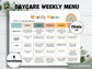 Home Daycare Weekly Menu Editable | Weekly meal planner | Preschool Menu | Home School Meal Planner | Daycare Template I editable menu