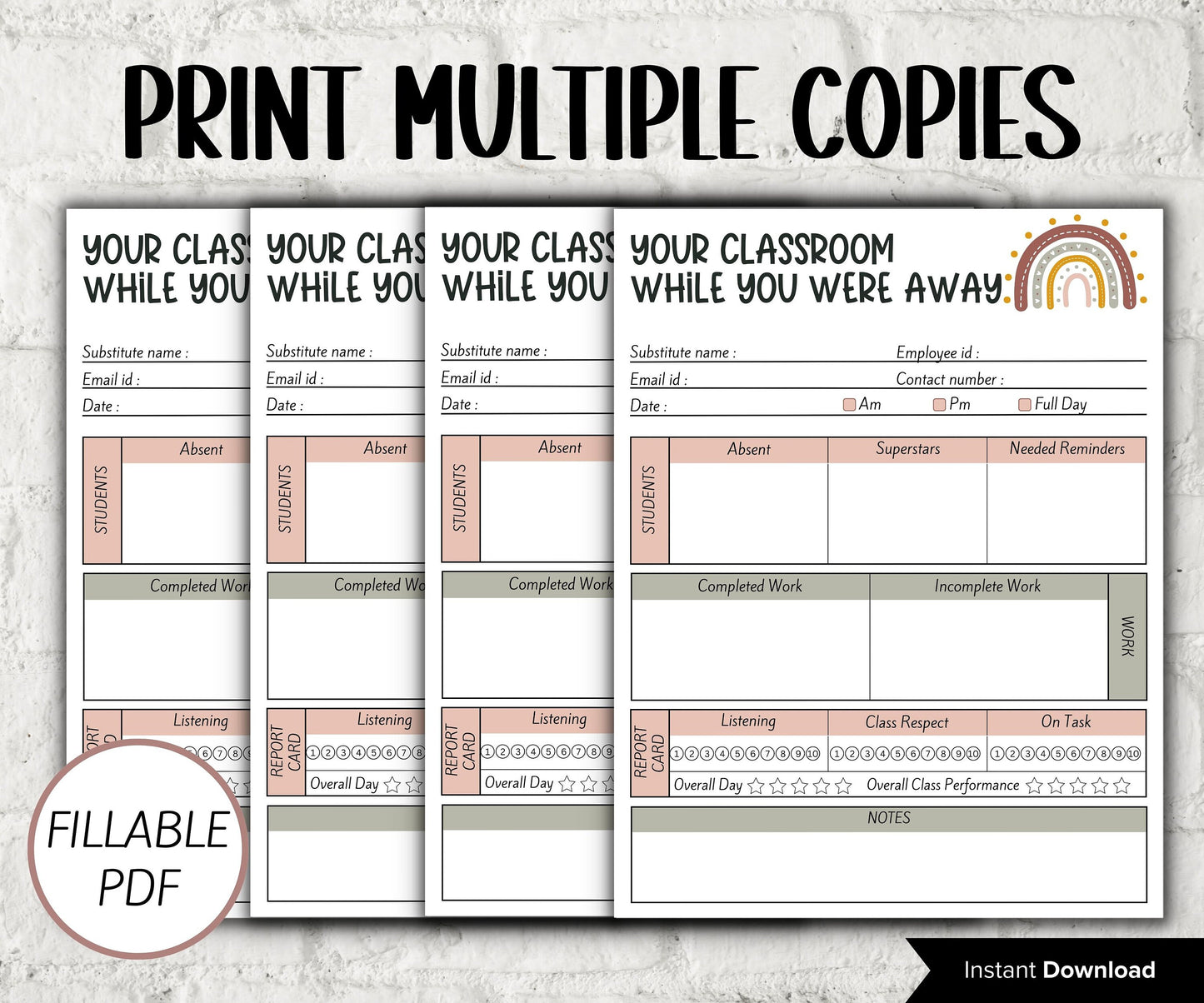 Fillable Substitute teacher Notes I While you were away I Printable Teacher Notes I Substitute teacher I Relief Teacher Notes I Editable