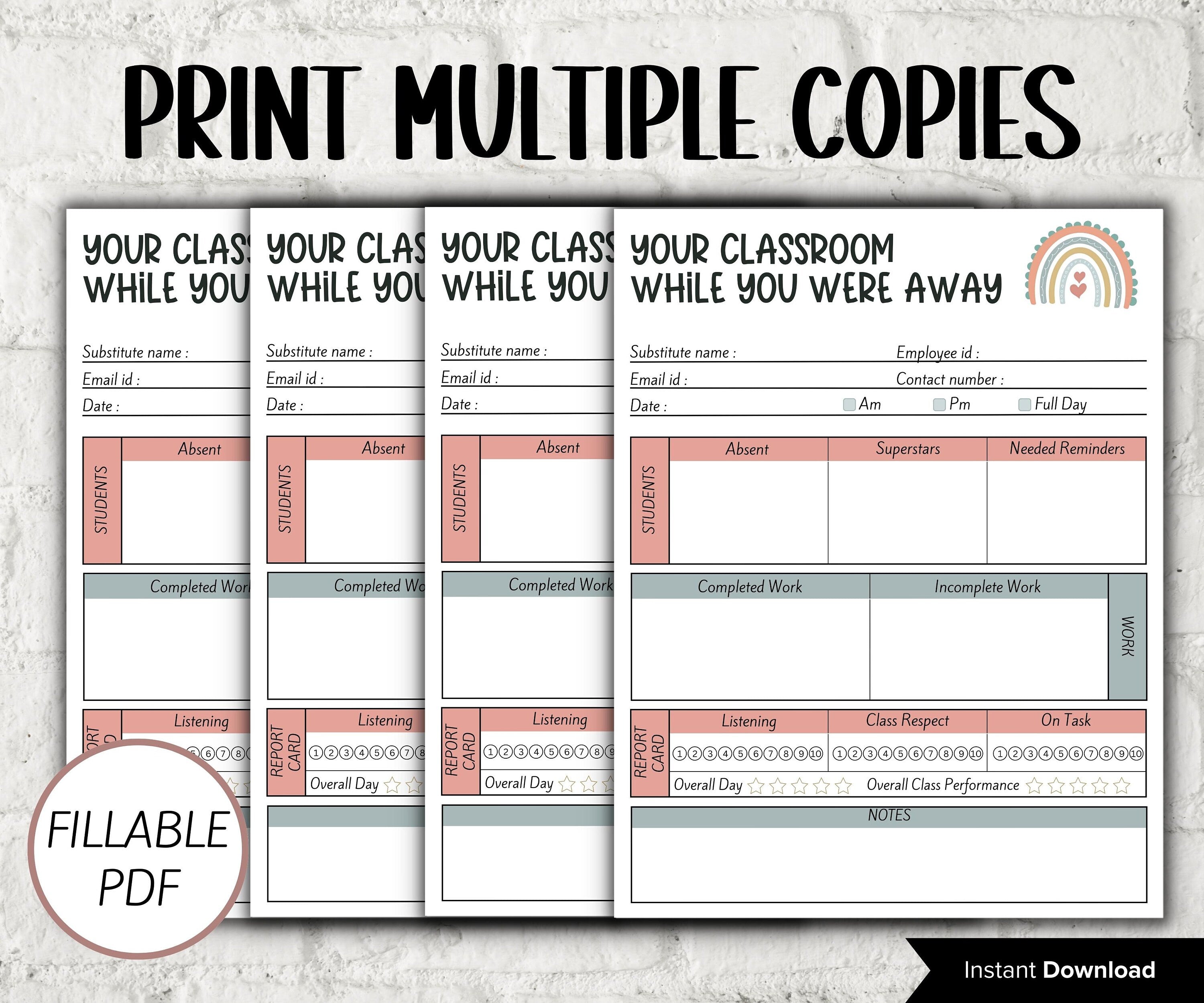 Fillable Editable Substitute teacher Notes I While you were away I Printable Teacher Notes I Substitute teacher I Relief Teacher Notes