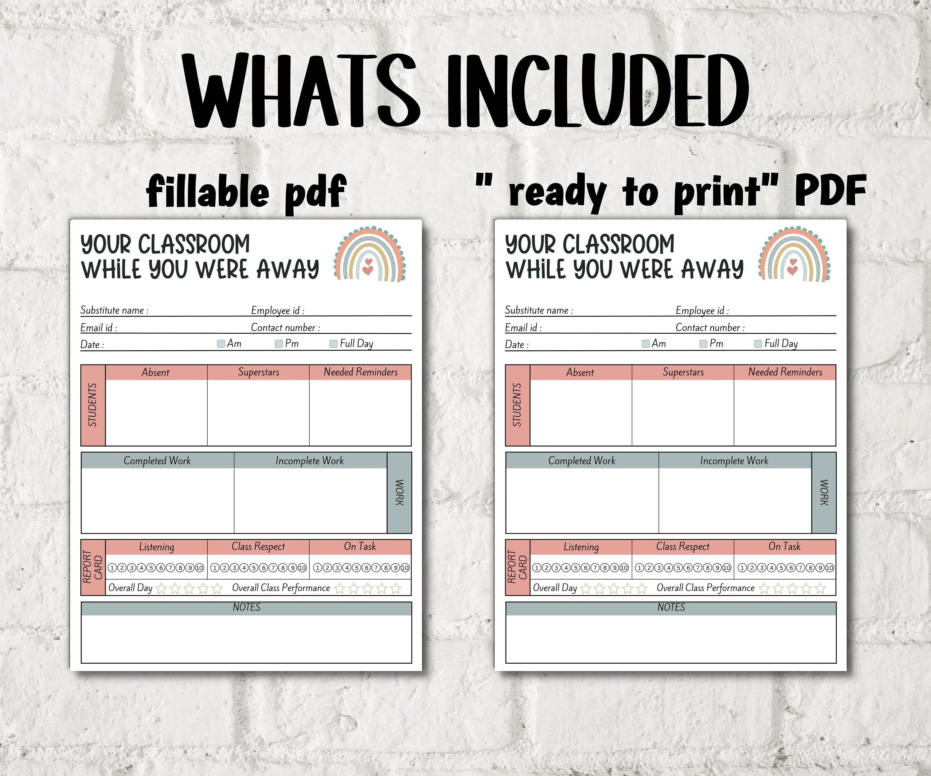 Fillable Editable Substitute teacher Notes I While you were away I Printable Teacher Notes I Substitute teacher I Relief Teacher Notes