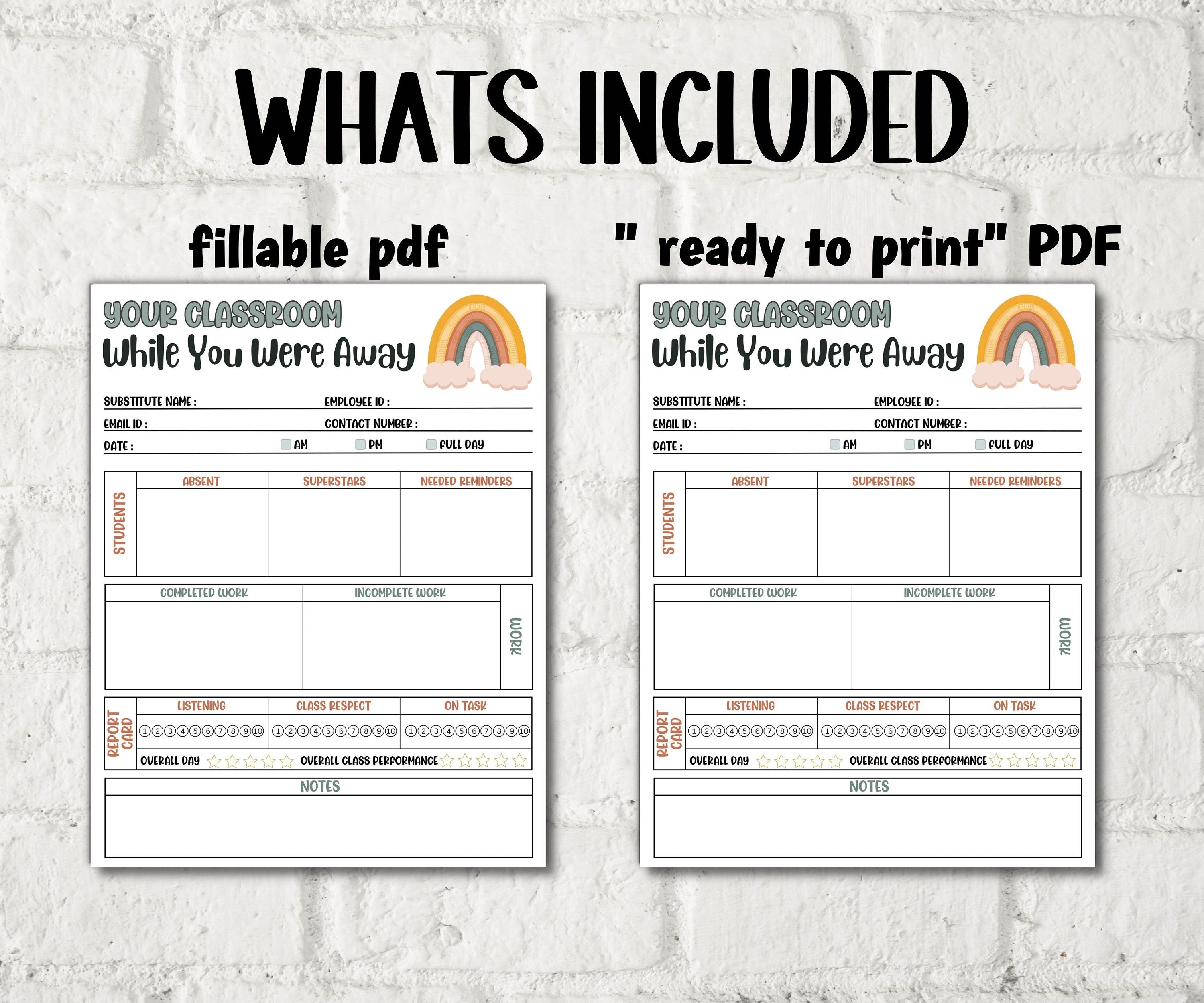 Fillable Substitute teacher Notes I While you were away I Printable Teacher Notes I Substitute teacher I Relief Teacher Notes I Editable