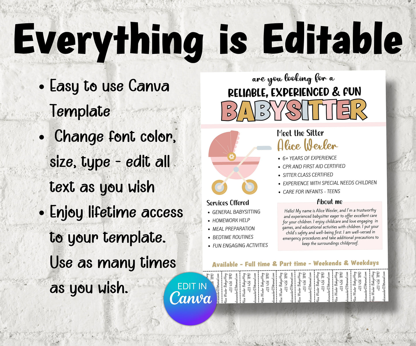 Editable Babysitter Flyer, Childcare Services Community Caretaker Printable Flyer, Babysitter Flyer, Small Business template , Canva Flyer