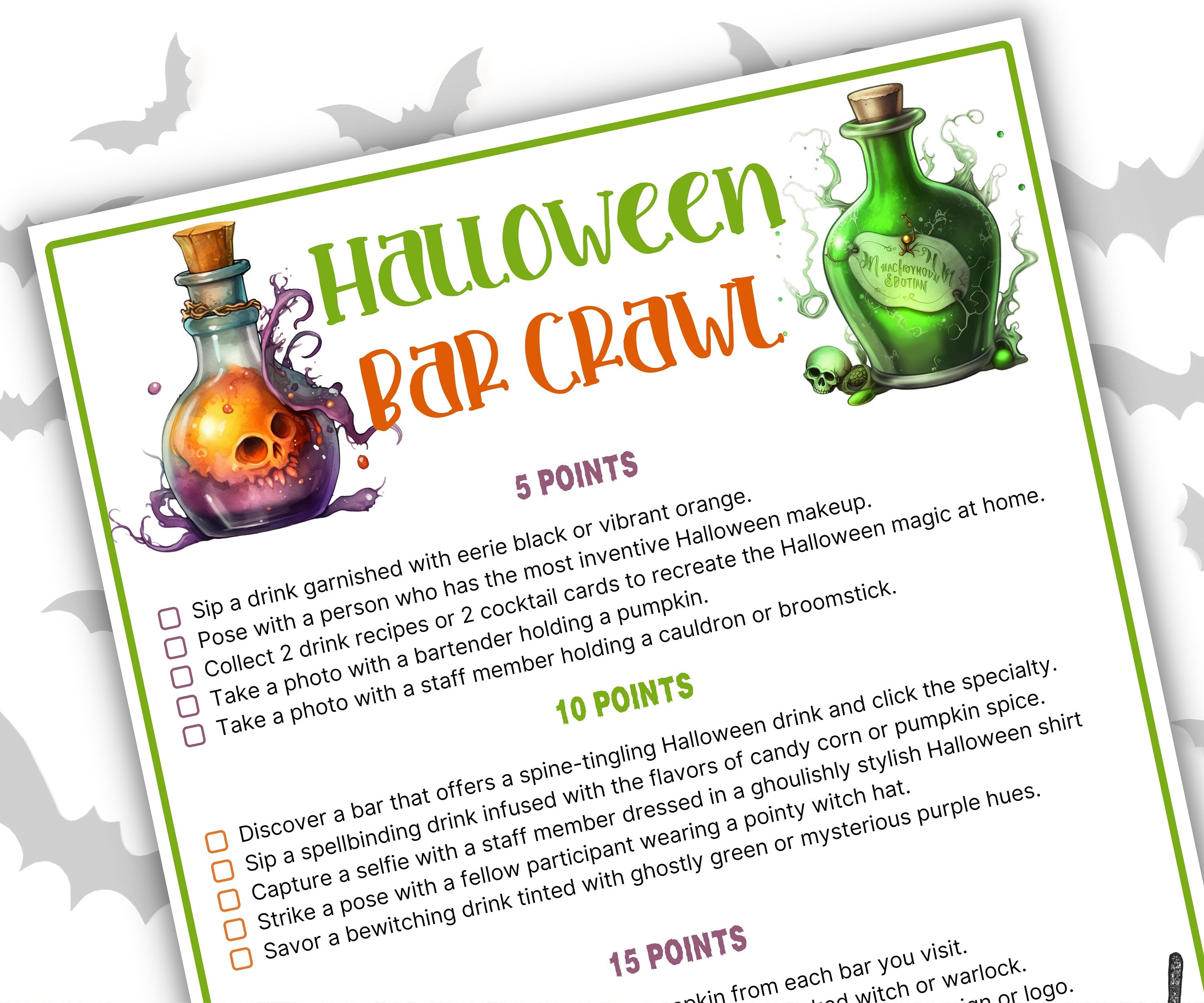 Halloween Bar Crawl Game, Bar Scavenger Hunt, Halloween Drinking Game, Adult Scavenger Hunt, Halloween Pub Crawl , Printable Halloween Game-Halloween Printables -TheHustlingCatLady-Party Games