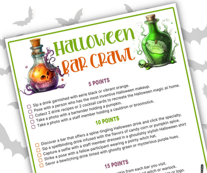 Halloween Bar Crawl Game, Bar Scavenger Hunt, Halloween Drinking Game, Adult Scavenger Hunt, Halloween Pub Crawl , Printable Halloween Game-Halloween Printables -TheHustlingCatLady-Party Games