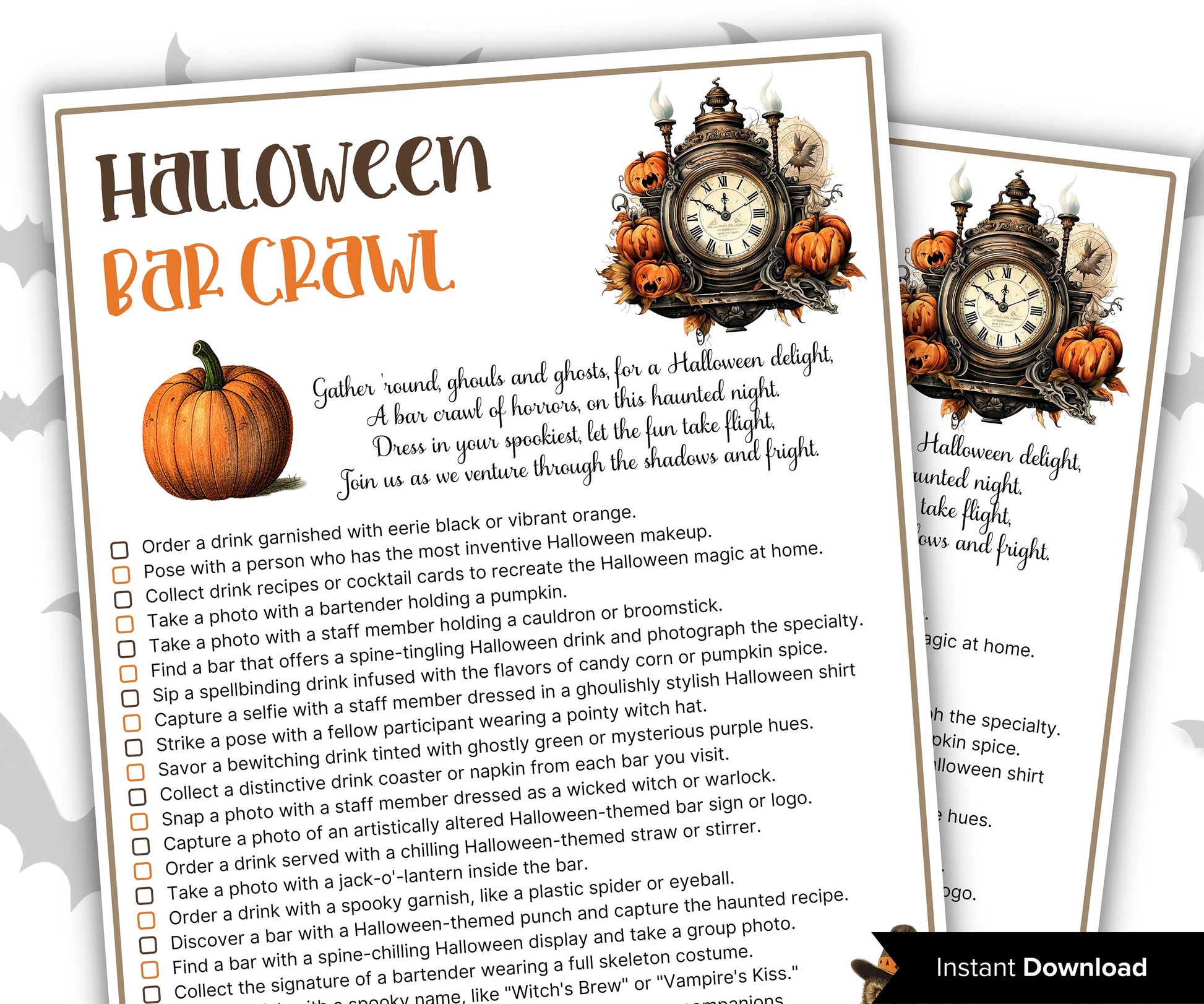 Halloween Bar Crawl Game, Bar Scavenger Hunt, Halloween Drinking Game, Adult Scavenger Hunt, Halloween Pub Crawl , Printable Halloween Game-Halloween Printables -TheHustlingCatLady-Party Games