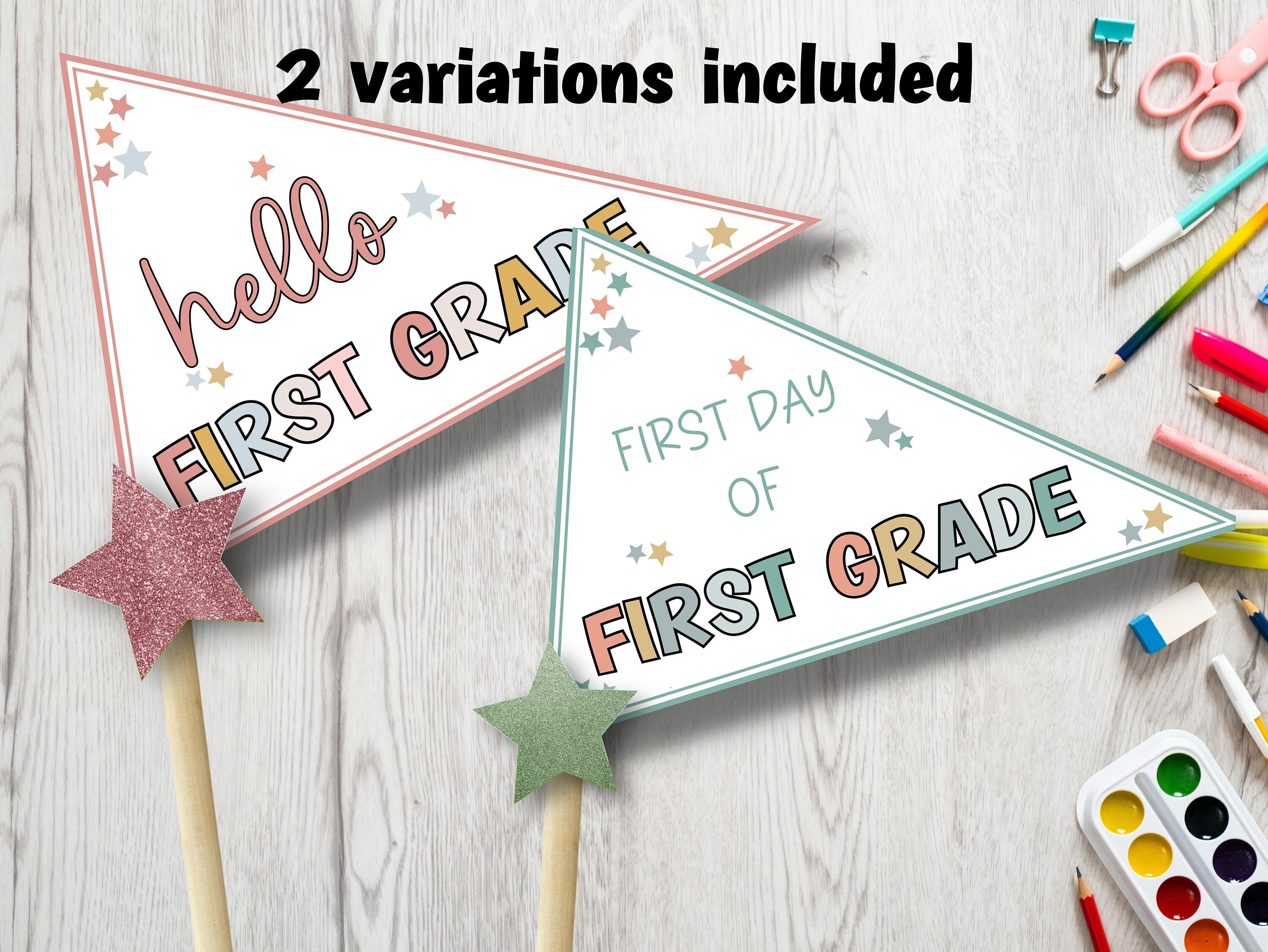 First grade pennant flag, 1st grade First day of school pennant flag, First Grade sign, 1st day of school, printable back to school flag