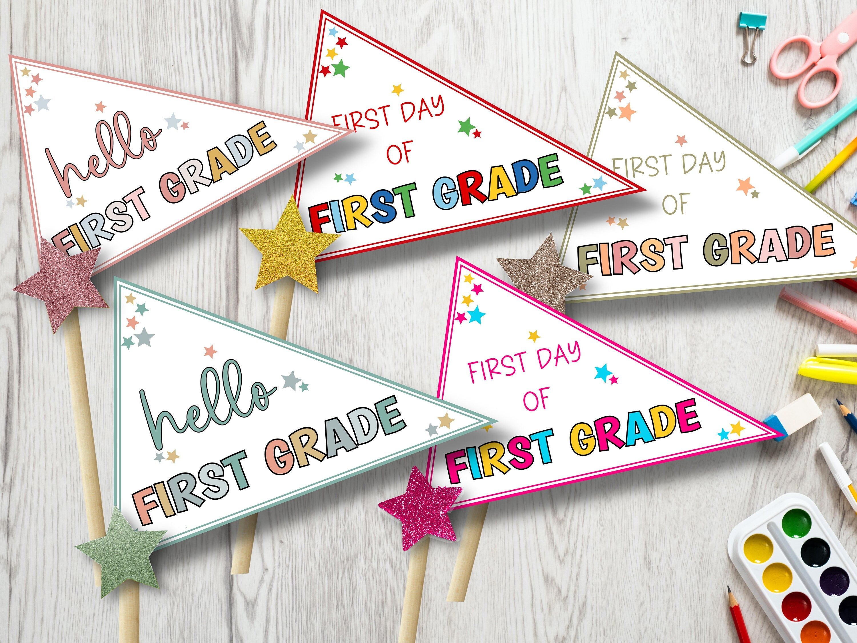 First grade pennant flag, 1st grade First day of school pennant flag, First Grade sign, 1st day of school, printable back to school flag