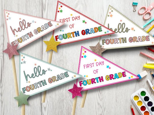 Fourth Grade Pennant flag, 4th grade pennant flag, First day of school, 1st day of school, printable Back to school flag, boho flag