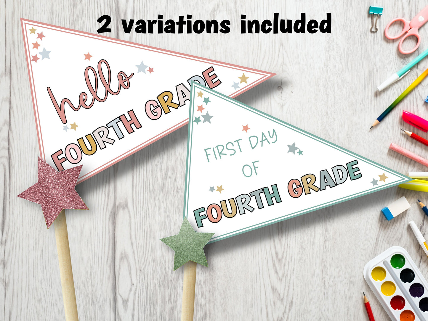 Fourth Grade Pennant flag, 4th grade pennant flag, First day of school, 1st day of school, printable Back to school flag, boho flag